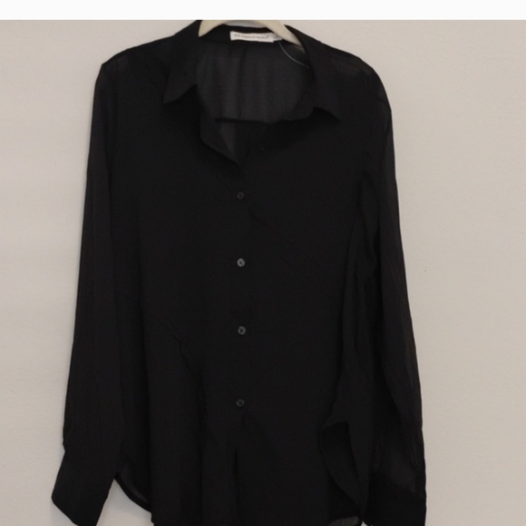 Rebecca Minkoff's Sheer black shirt with small diagonal folds. Size Small - Picture 1 of 11